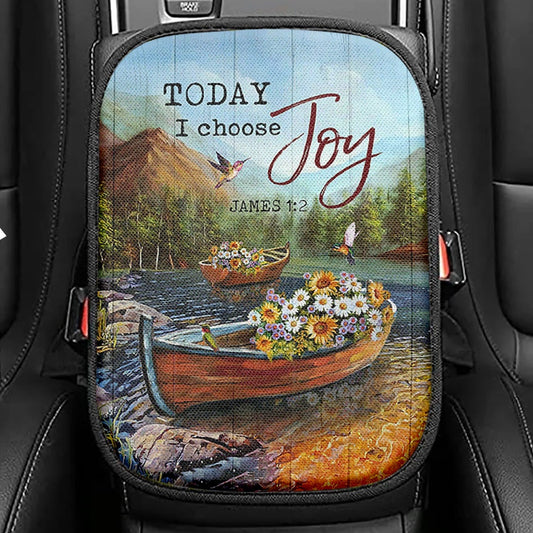 Today I Choose Joy Flower Butterfly Seat Box Cover, Christian Car Center Console Cover, Bible Verse Car Interior Accessories