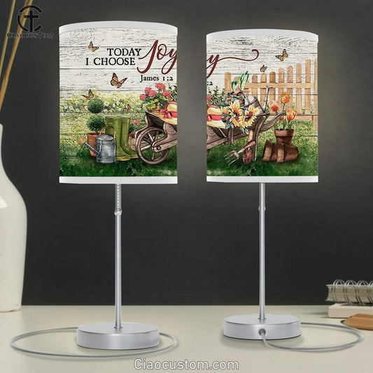 Today I Choose Joy Flower Picket Fence Butterfly Table Lamp Art - Christian Lamp Art Decor - Bible Verse Table Lamp