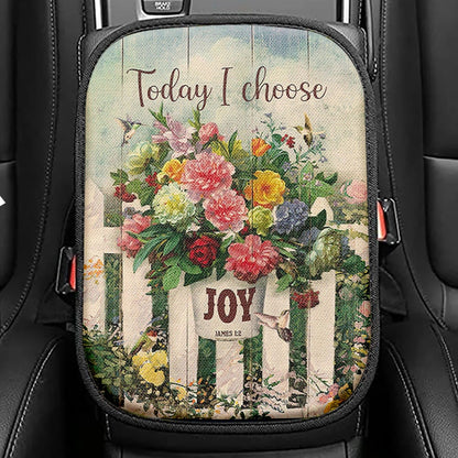 Today I Choose Joy Flower Vase White Butterfly Seat Box Cover, Christian Car Center Console Cover, Bible Verse Car Interior Accessories