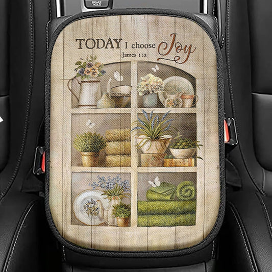 Today I Choose Joy Horse Sunflower Field Monarch Butterfly Seat Box Cover, Christian Car Center Console Cover, Bible Verse Car Interior Accessories