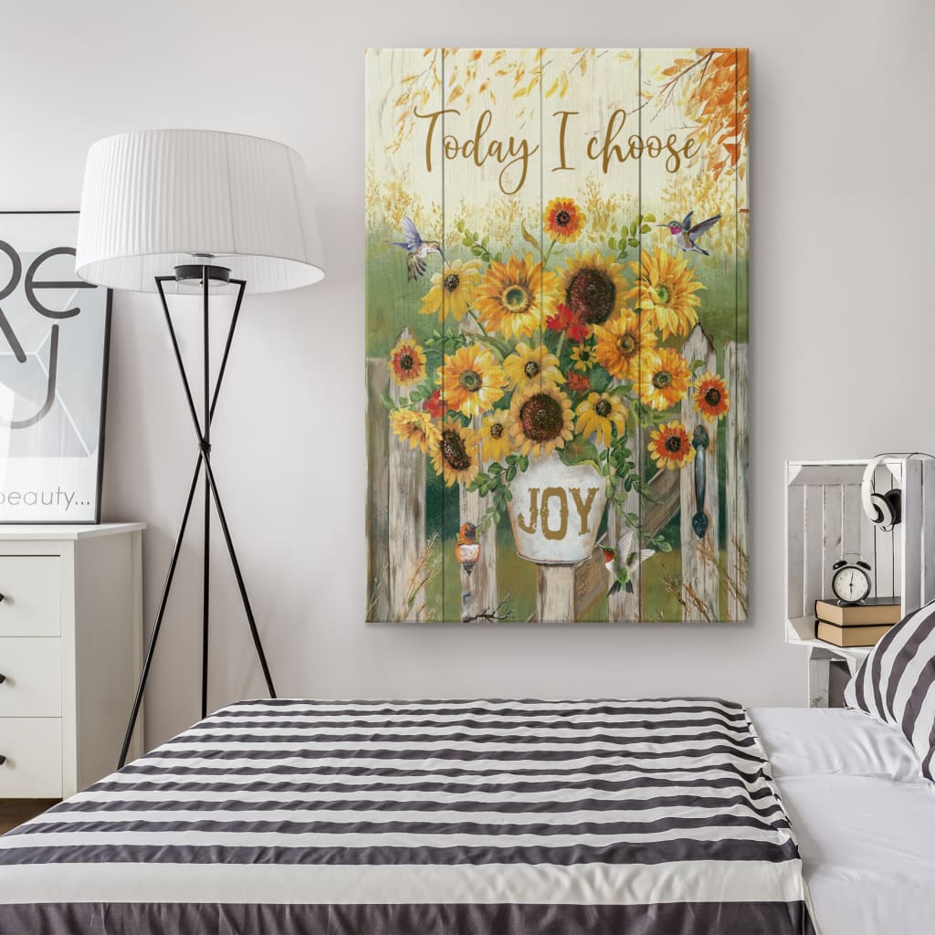 Today I Choose Joy Hummingbird Sunflower Canvas Wall Art - Bible Verse Canvas - Scripture Wall Decor
