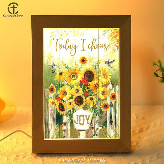 Today I Choose Joy Hummingbird Sunflower Frame Lamp Wall Art - Bible Verse Wooden Lamp - Scripture Wall Decor