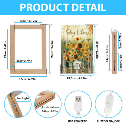 Today I Choose Joy Hummingbird Sunflower Frame Lamp Wall Art - Bible Verse Wooden Lamp - Scripture Wall Decor