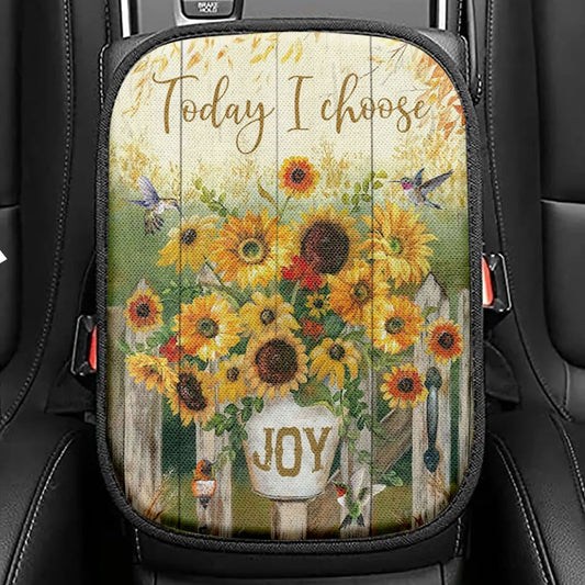 Today I Choose Joy Hydrangea Blue Butterfly Seat Box Cover, Inspirational Car Center Console Cover, Christian Car Interior Accessories