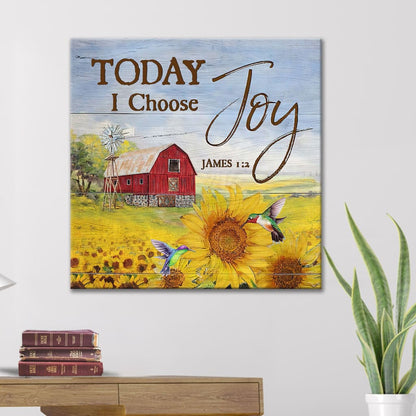 Today I Choose Joy James 12 Sunflower Hummingbird Canvas Wall Art - Christian Wall Art - Religious Wall Decor