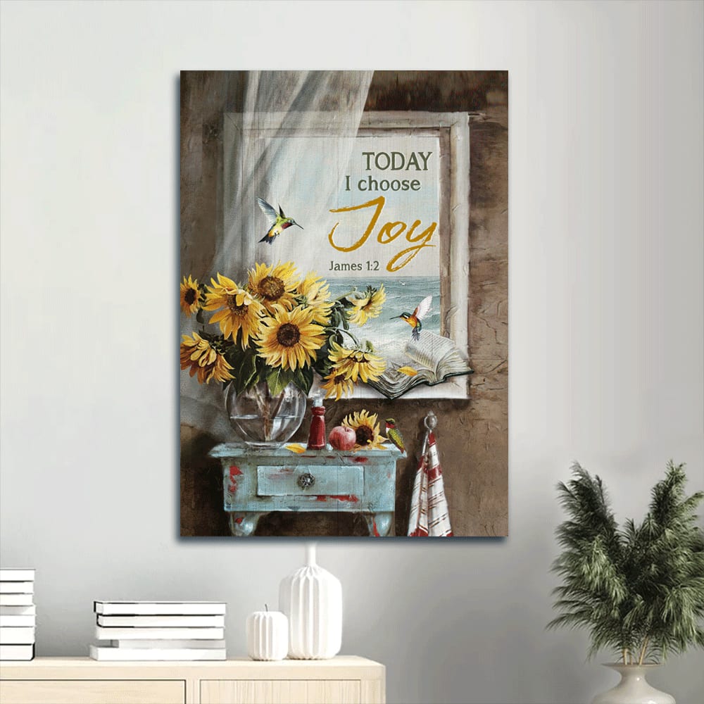 Today I Choose Joy James 1 2 Canvas Wall Art - Sunflower Vase Hummingbird Canvas