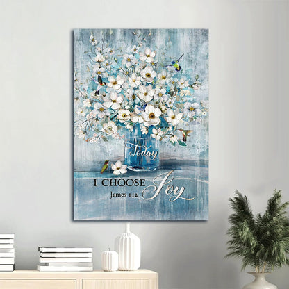 Today I Choose Joy James 1 2canvas - Jasmine Flower - Blue Vase - Hummingbird Portrait Canvas