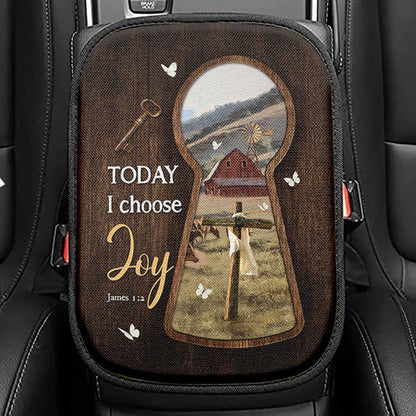 Today I Choose Joy Kitchen Blue Hydrangea Seat Box Cover, Bible Verse Car Center Console Cover, Inspirational Car Interior Accessories