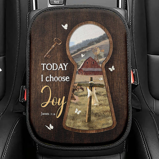 Today I Choose Joy Kitchen Blue Hydrangea Seat Box Cover, Bible Verse Car Center Console Cover, Inspirational Car Interior Accessories