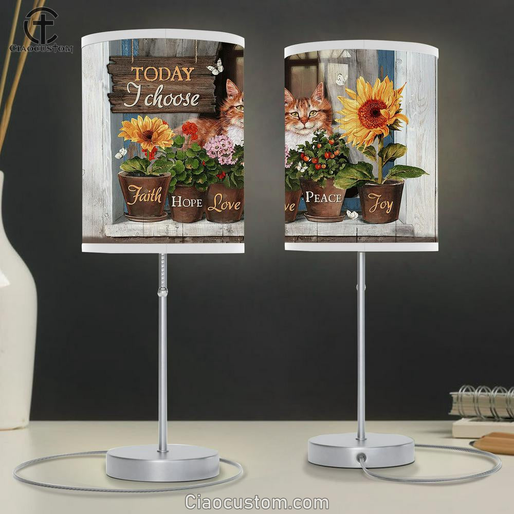 Today I Choose Joy Lazy Cat Flower Vase Sunflower Table Lamp Painting - Christian Lamp Art - Gifts For Cat Lovers