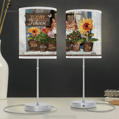 Today I Choose Joy Lazy Cat Flower Vase Sunflower Table Lamp Painting - Christian Lamp Art - Gifts For Cat Lovers
