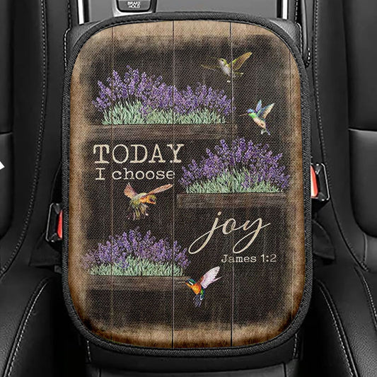 Today I Choose Joy Lily Hummingbird Seat Box Cover, Bible Verse Car Center Console Cover, Inspirational Car Interior Accessories