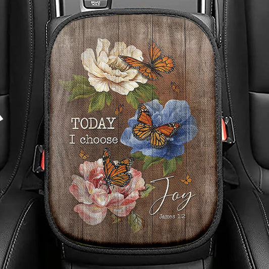 Today I Choose Joy Orange Butterfly Seat Box Cover, Inspirational Car Center Console Cover, Christian Car Interior Accessories