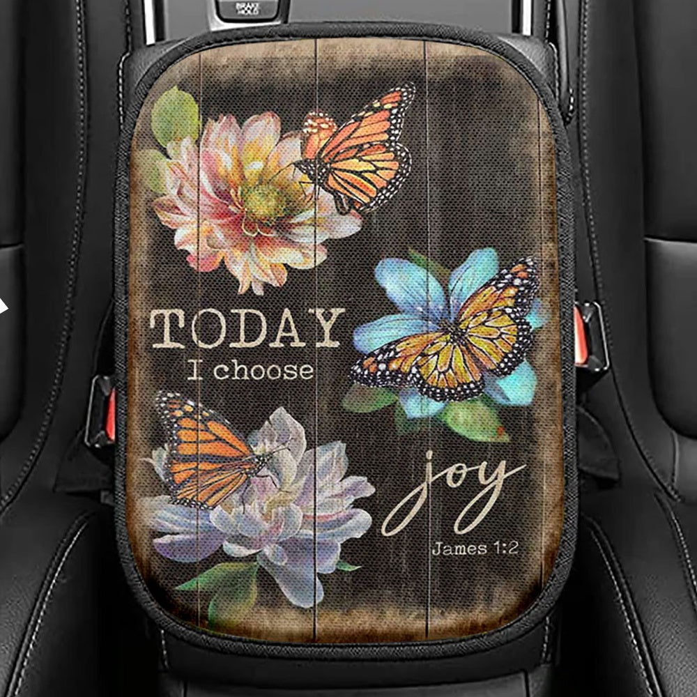 Today I Choose Joy Pretty Cat Yellow Daisy Field Seat Box Cover, Inspirational Car Center Console Cover, Christian Car Interior Accessories