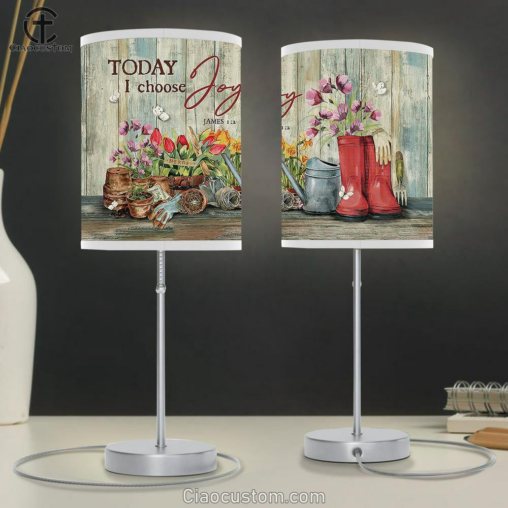 Today I Choose Joy Purple Flower Red Tulip Table Lamp Art - Christian Lamp Art Decor - Bible Verse Table Lamp