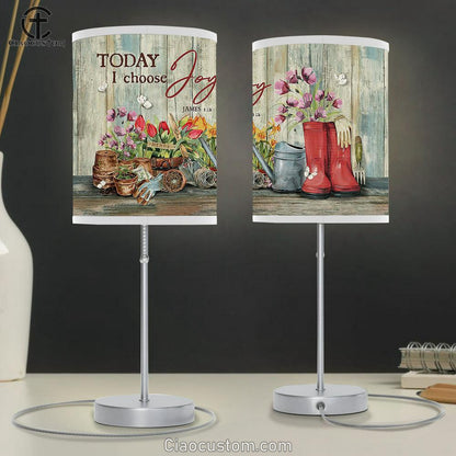 Today I Choose Joy Purple Flower Red Tulip Table Lamp Art - Christian Lamp Art Decor - Bible Verse Table Lamp