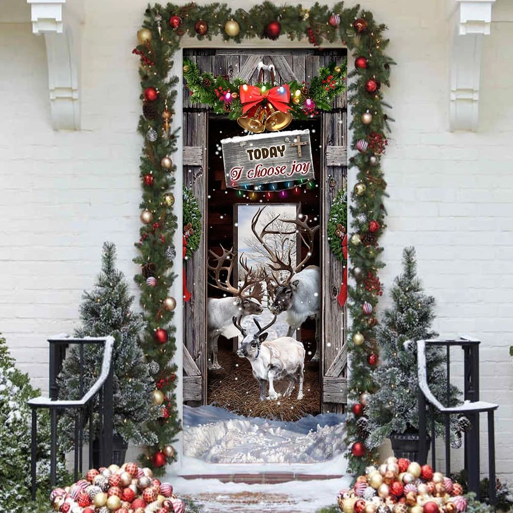 Today I Choose Joy Reindeer Farmhouse Door Cover - Christmas Outdoor Decoration