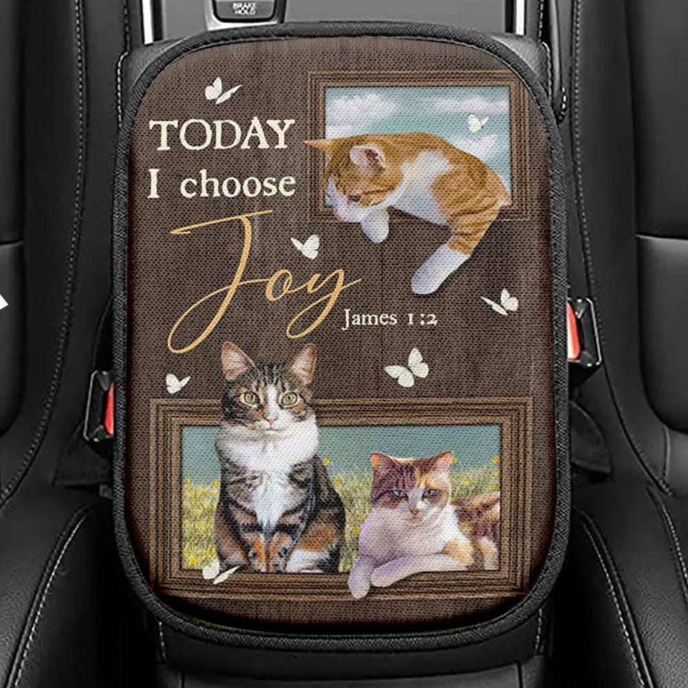 Today I Choose Joy Rock Red Cardinal Seat Box Cover, Inspirational Car Center Console Cover, Christian Car Interior Accessories