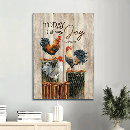 Today I Choose Joy Rooster Canvas Wall Art - Peace Farm - Chicken Painting Portrait Canvas - Gift For Chicken Lovers