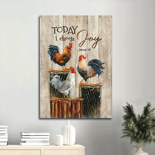 Today I Choose Joy Rooster Canvas Wall Art - Peace Farm - Chicken Painting Portrait Canvas - Gift For Chicken Lovers