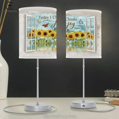 Today I Choose Joy Sunflower Garden Butterfly Table Lamp Art - Bible Verse Lamp Art - Room Decor Christian