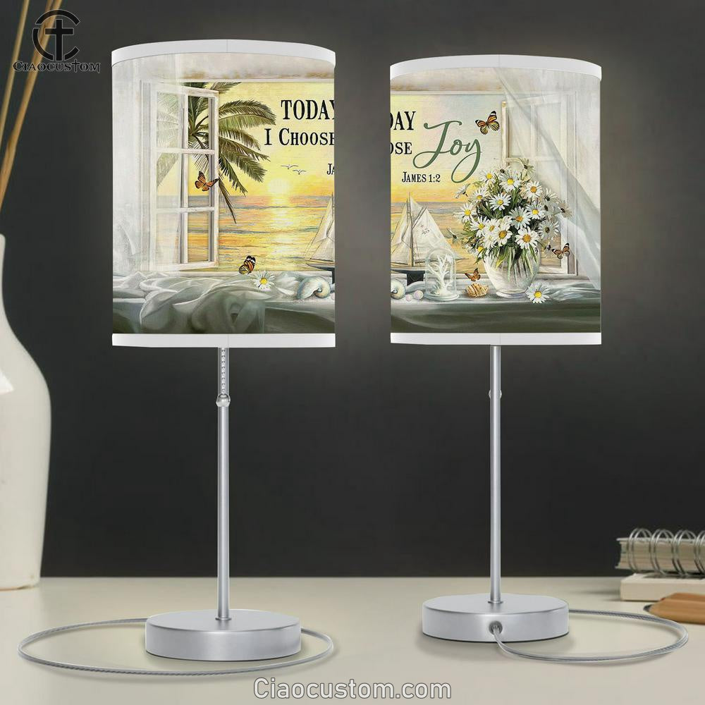 Today I Choose Joy Sunset Daisy Table Lamp For Bedroom - Bible Verse Table Lamp - Religious Room Decor