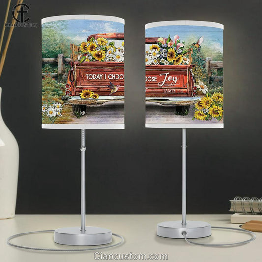 Today I Choose Joy Truck Flower Field Hummingbird Table Lamp Art - Bible Verse Lamp Art - Room Decor Christian