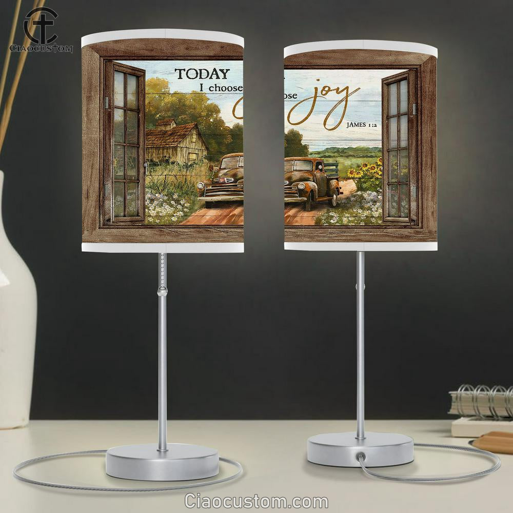 Today I Choose Joy Truck Flower Field Table Lamp Art - Bible Verse Lamp Art - Room Decor Christian