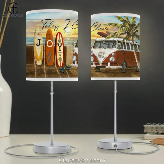 Today I Choose Joy Vintage Bus Table Lamp Art - Bible Verse Lamp Art - Room Decor Christian