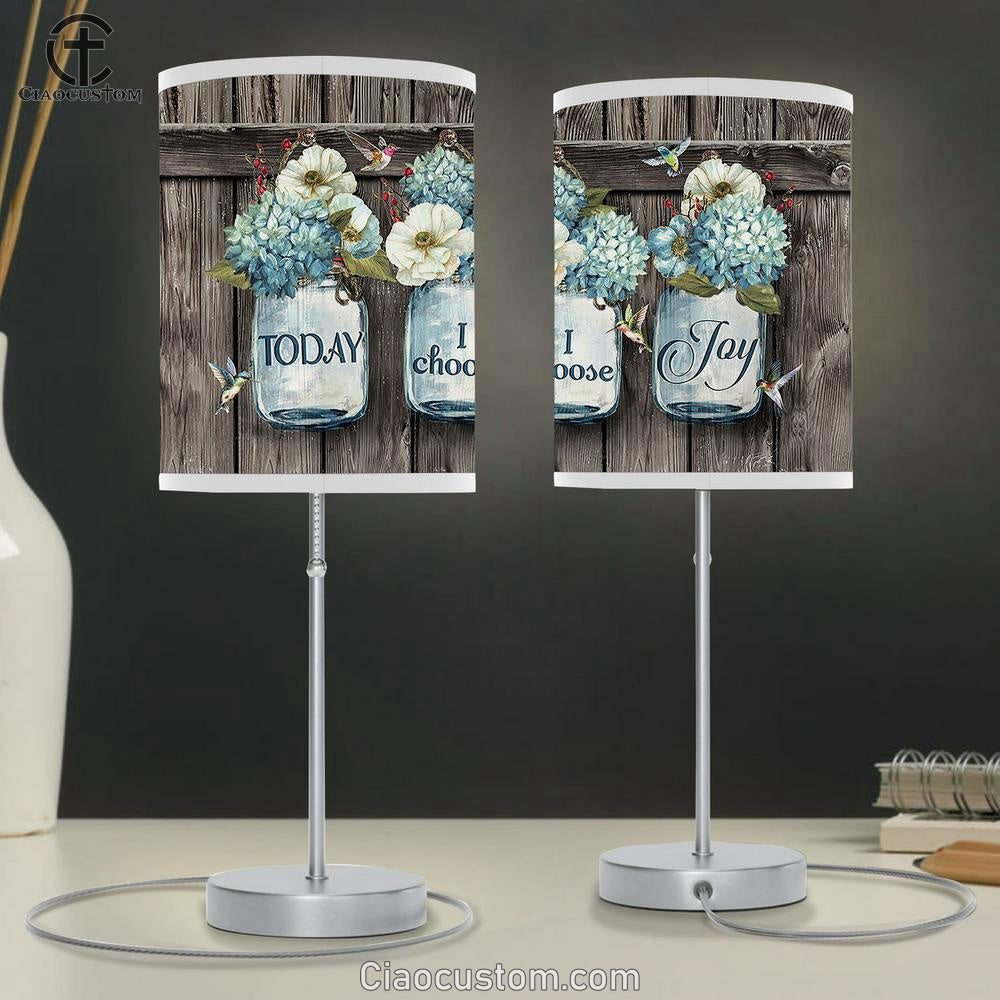 Today I Choose Joy White Camellia Hummingbird Table Lamp Art - Christian Lamp Art Decor - Bible Verse Table Lamp
