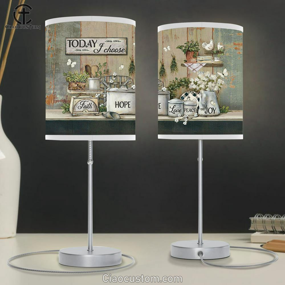 Today I Choose Joy White Flower Green Kitchen Butterfly Table Lamp Art - Bible Verse Lamp Art - Room Decor Christian