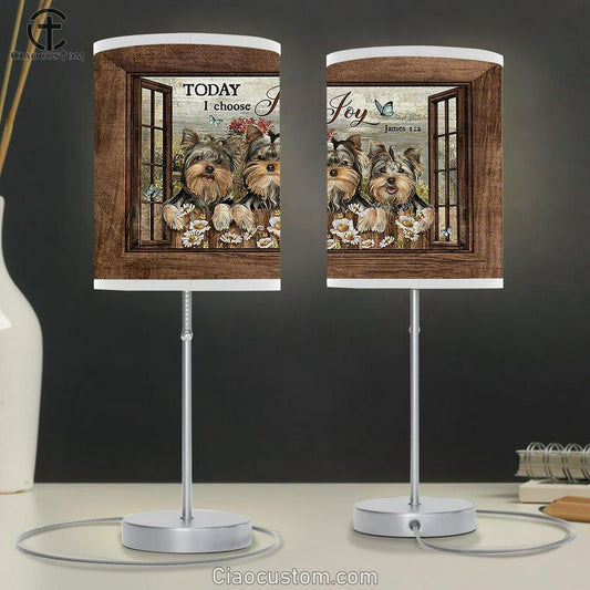 Today I Choose Joy Yorkshire Terrier Blue Butterfly Table Lamp Art - Bible Verse Lamp Art - Room Decor Christian