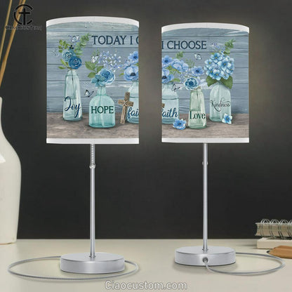 Today I choose joy Blue flower garden Cross Table Lamp For Bedroom - Bible Verse Table Lamp - Religious Room Decor