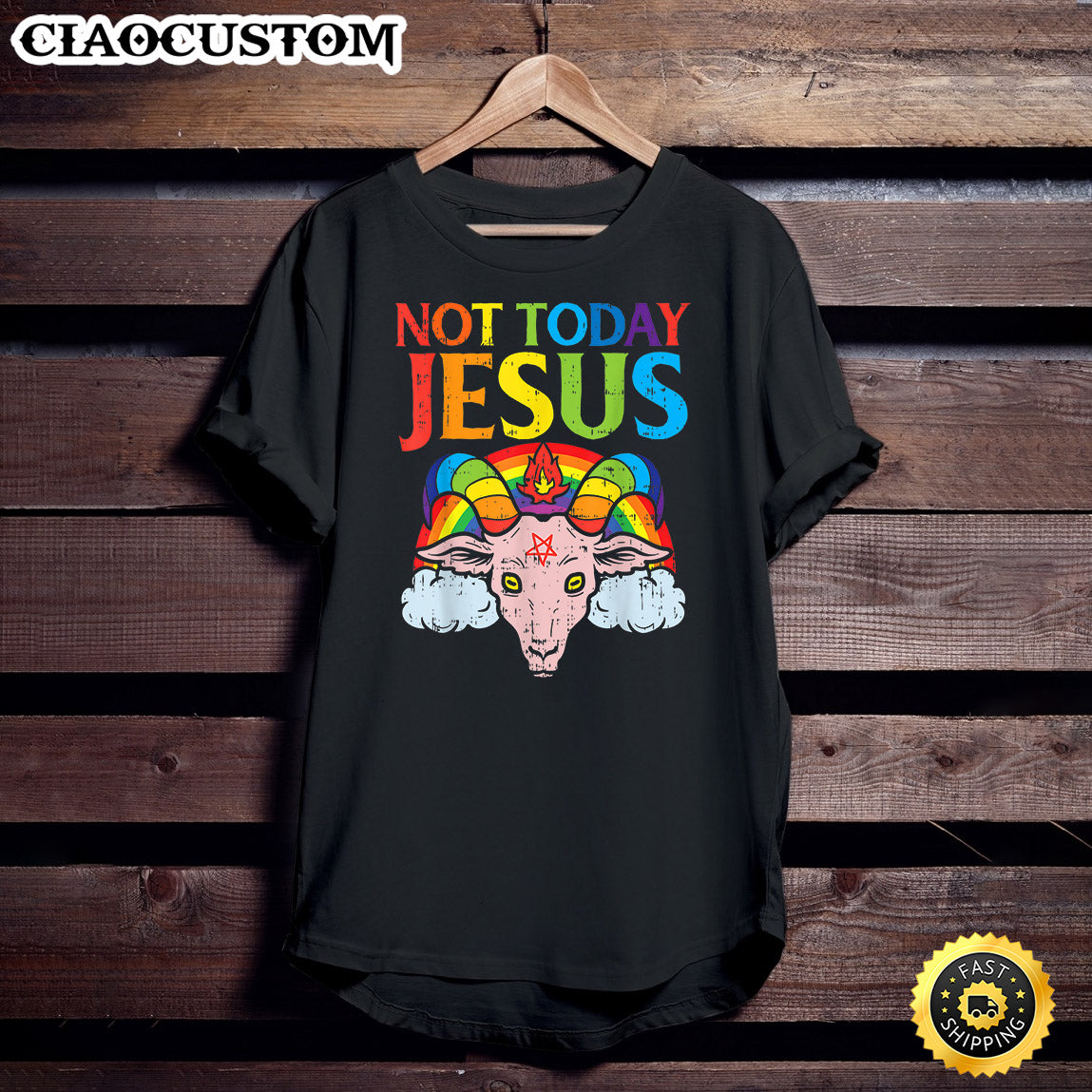 Today Not Jesus Satan Goat Satanic Rainbow Satanism Gift T-Shirt - Christian Shirt