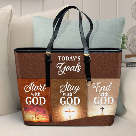 Today‘s Goals Stay With God Large Pu Leather Tote Bag For Women - Mom Gifts For Mothers Day