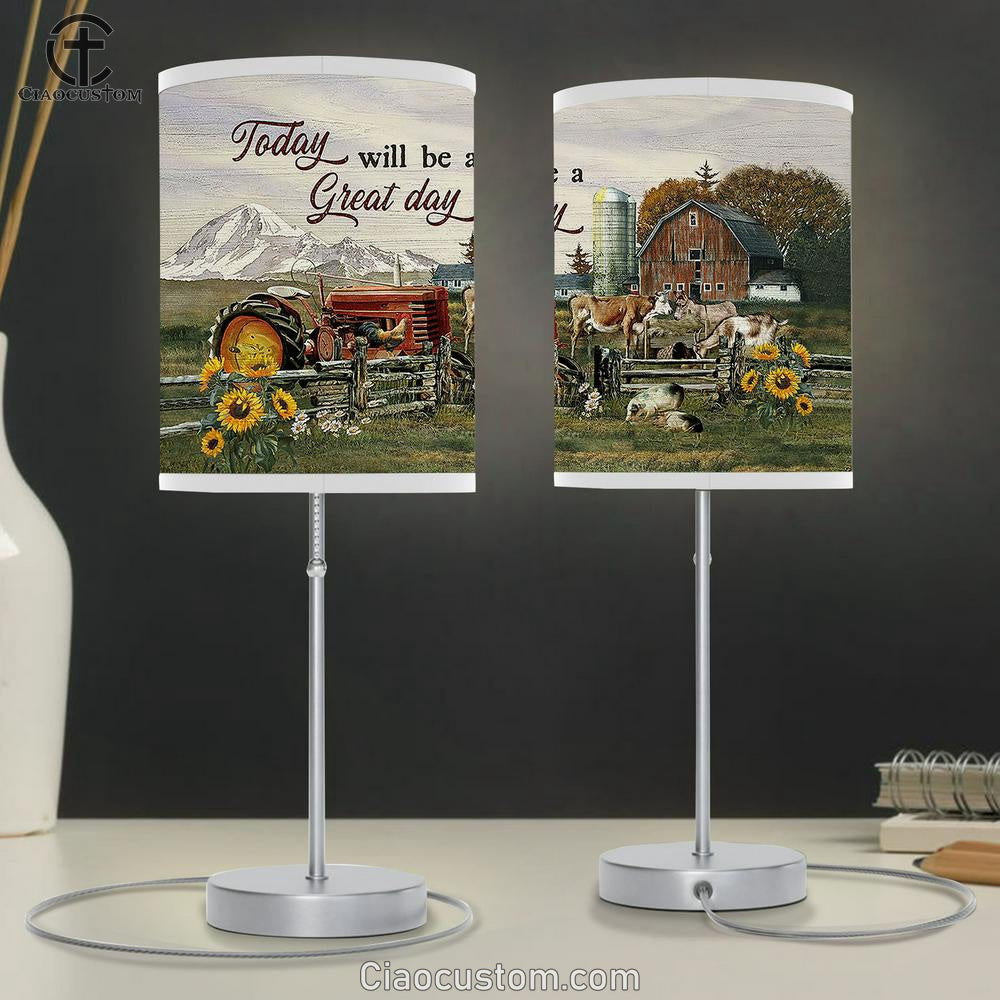 Today will be a great day Farm animals Sunflower Table Lamp For Bedroom - Bible Verse Table Lamp - Religious Room Decor