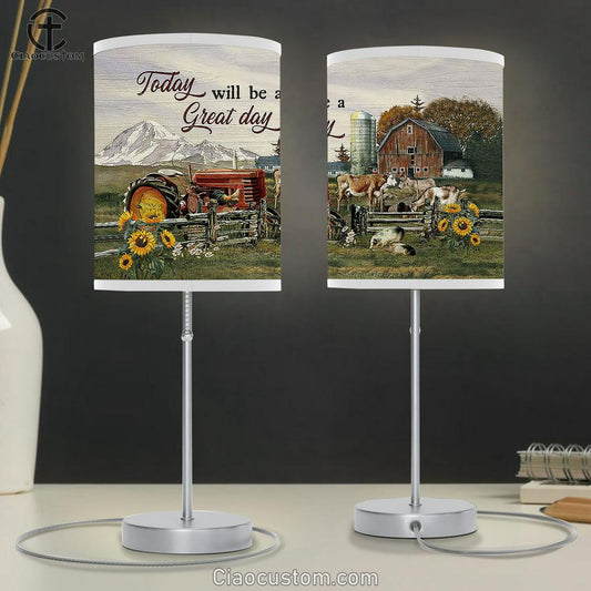 Today will be a great day Farm animals Sunflower Table Lamp For Bedroom - Bible Verse Table Lamp - Religious Room Decor