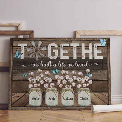 Together We Built A Life We Love Butterfly Cotton Flower Canvas - Personalized Family Gifts