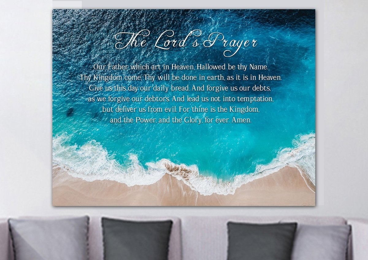 Top-Down Beach View & The Lords Prayer Wall Art - Christian Canvas Wall Art
