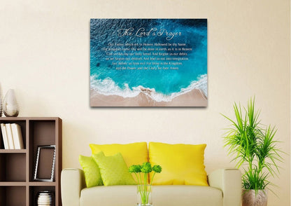 Top-Down Beach View & The Lords Prayer Wall Art - Christian Canvas Wall Art