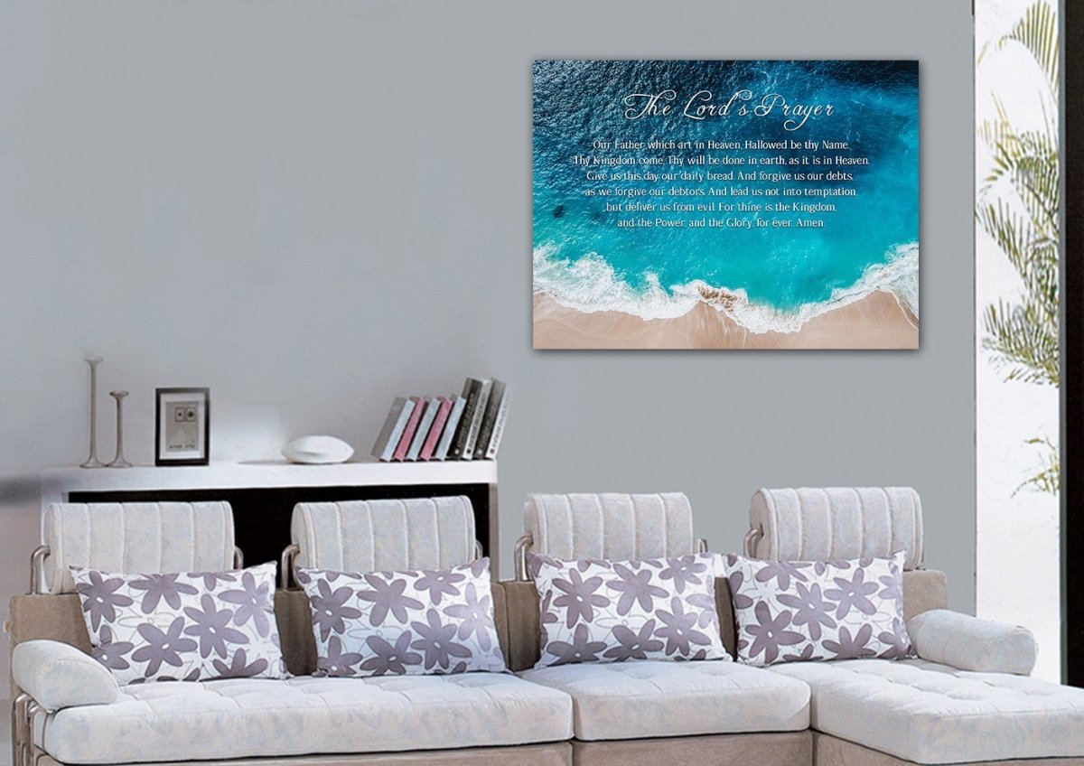 Top-Down Beach View & The Lords Prayer Wall Art - Christian Canvas Wall Art