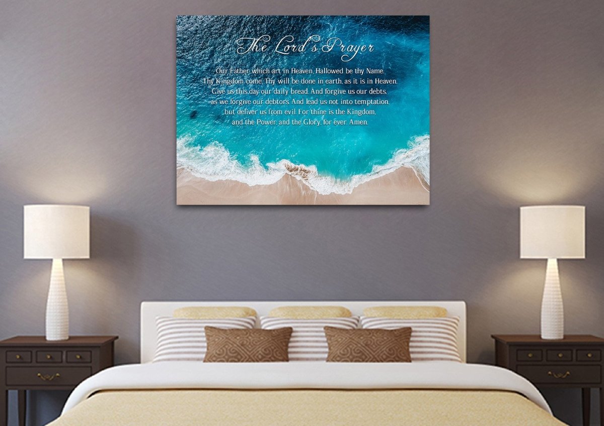 Top-Down Beach View & The Lords Prayer Wall Art - Christian Canvas Wall Art