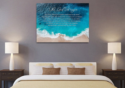 Top-Down Beach View & The Lords Prayer Wall Art - Christian Canvas Wall Art