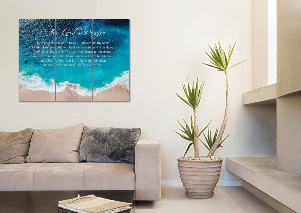 Top-Down Beach View & The Lords Prayer Wall Art - Christian Canvas Wall Art