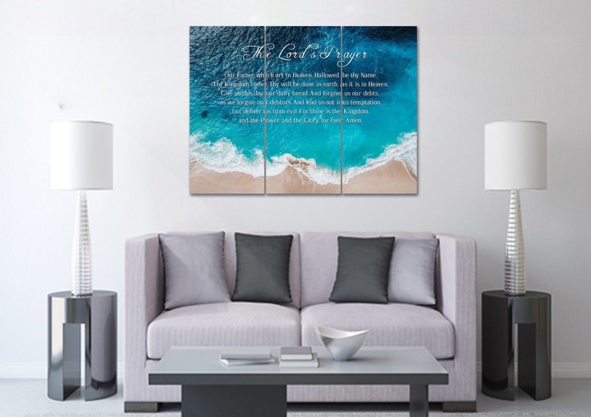 Top-Down Beach View & The Lords Prayer Wall Art - Christian Canvas Wall Art