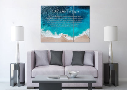 Top-Down Beach View & The Lords Prayer Wall Art - Christian Canvas Wall Art