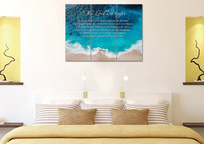 Top-Down Beach View & The Lords Prayer Wall Art - Christian Canvas Wall Art