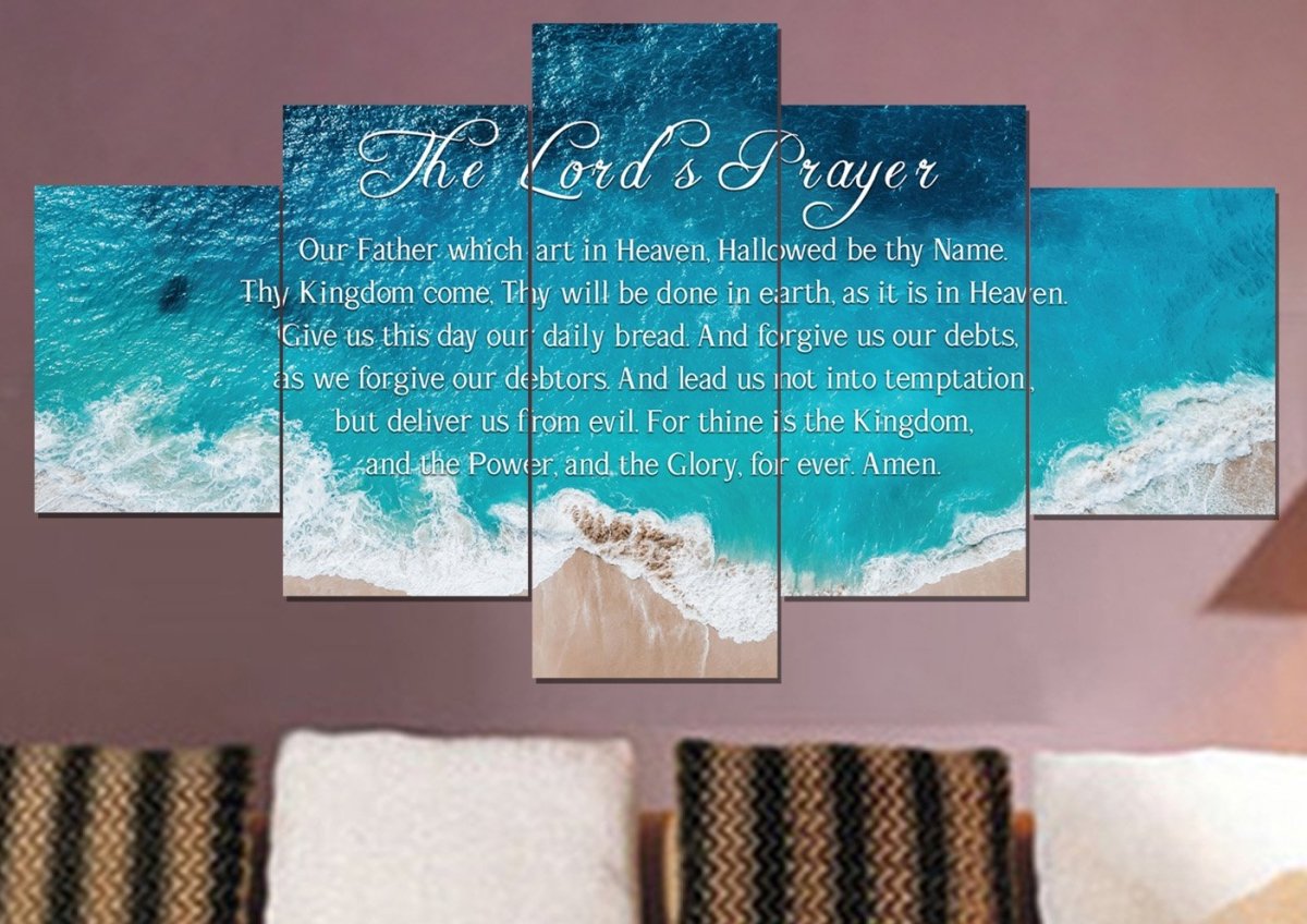 Top-Down Beach View & The Lords Prayer Wall Art - Christian Canvas Wall Art