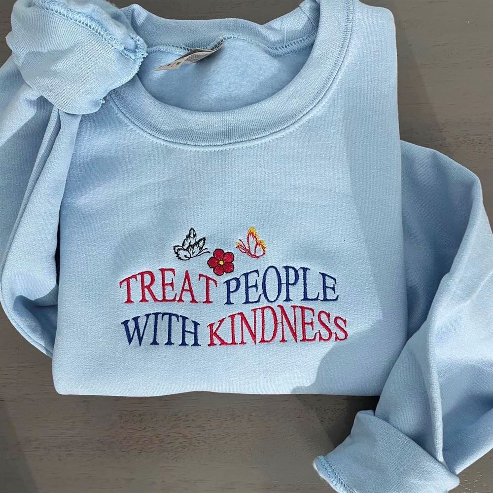 Treat People With Kindness Embroidered Sweatshirts Crewneck, Women's Embroidered Sweatshirts