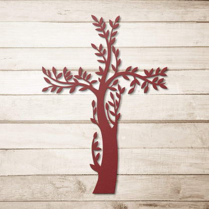 Tree Cross Metal Sign - Christian Metal Wall Art - Religious Metal Wall Decor
